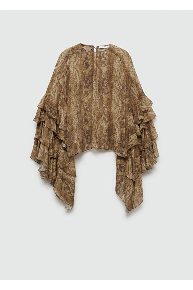 Yılan desenli volanlı bluz - 3