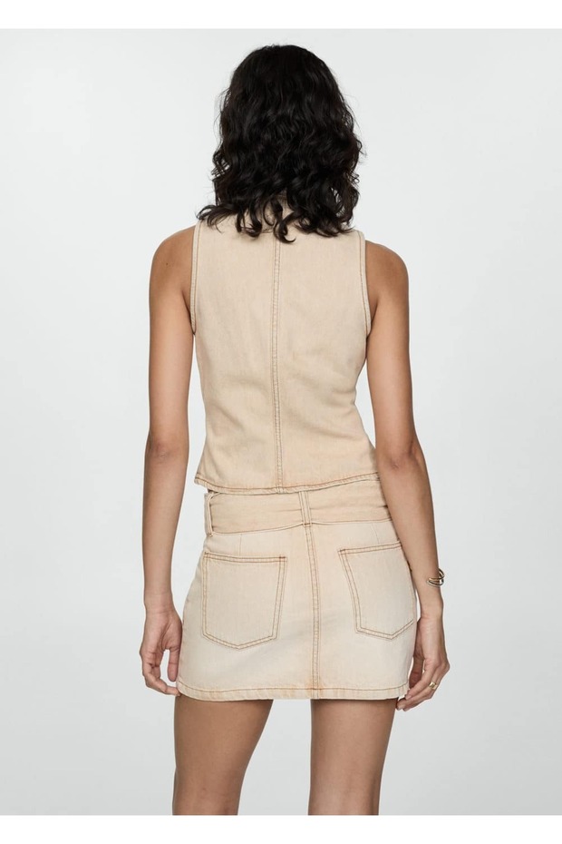 Kemerli denim mini etek - 4