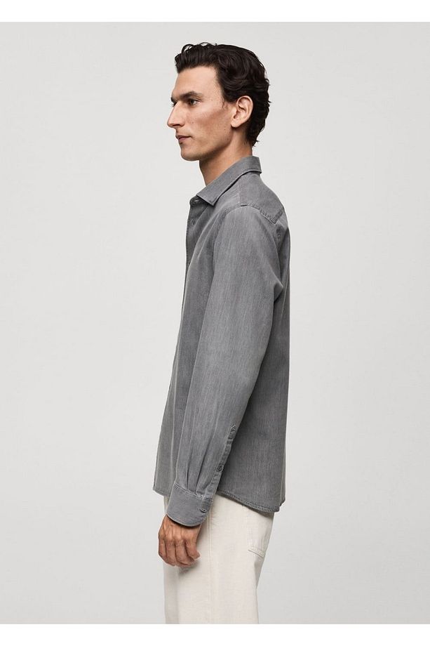 Regular fit chambray pamuklu gömlek - 5
