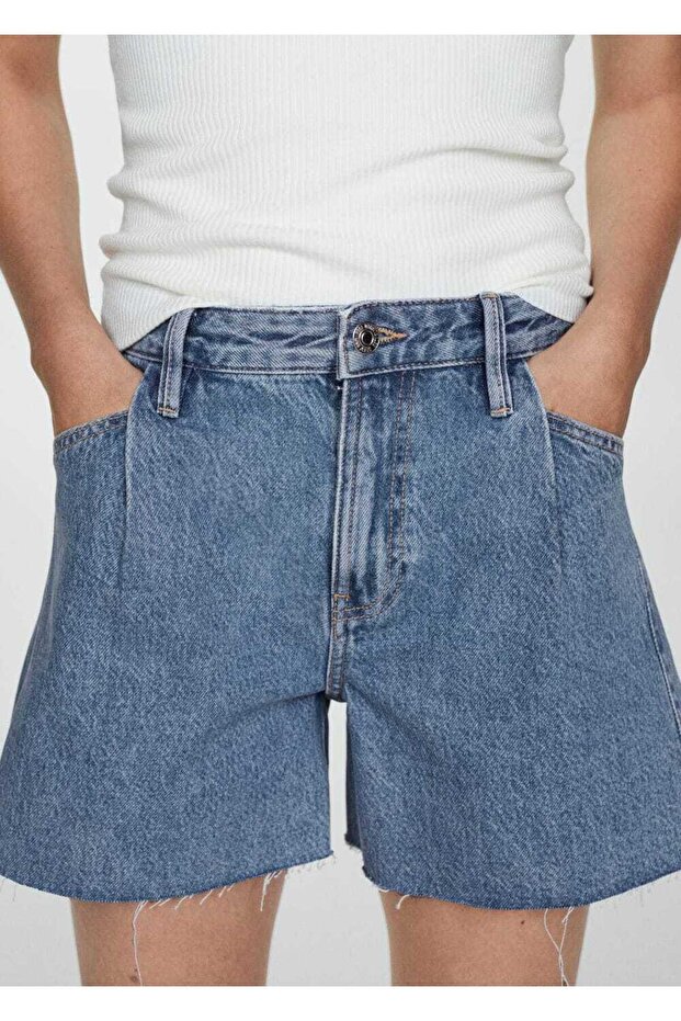 Paçaları dikişsiz denim şort - 7