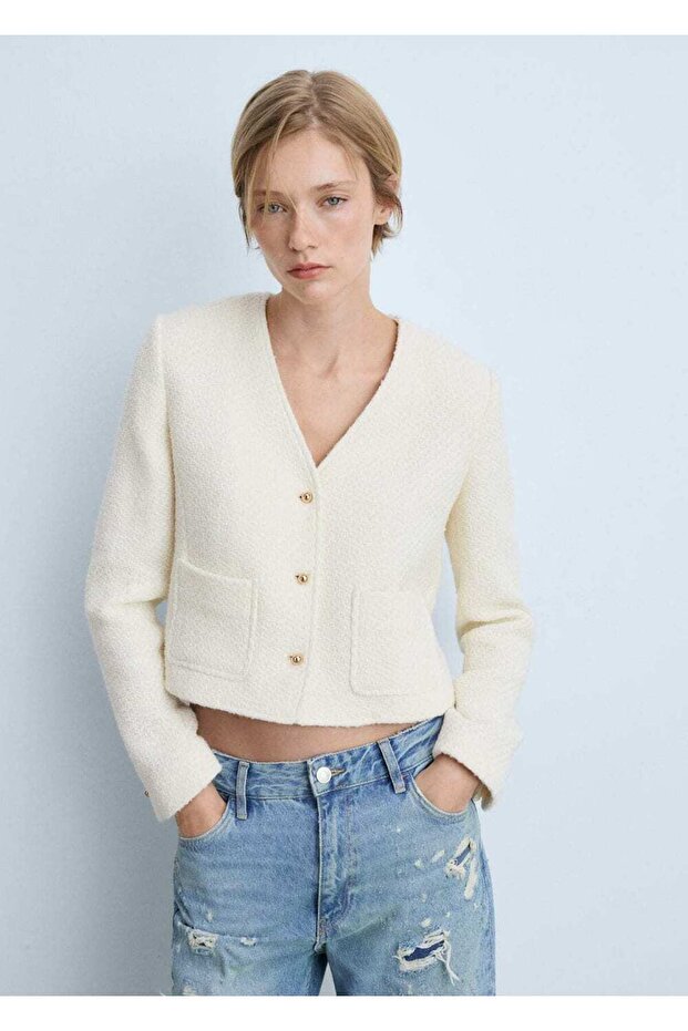 V Yaka Tüvit Ceket - 1