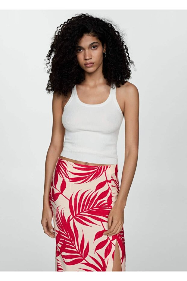 Desenli yırtmaçlı etek - 5