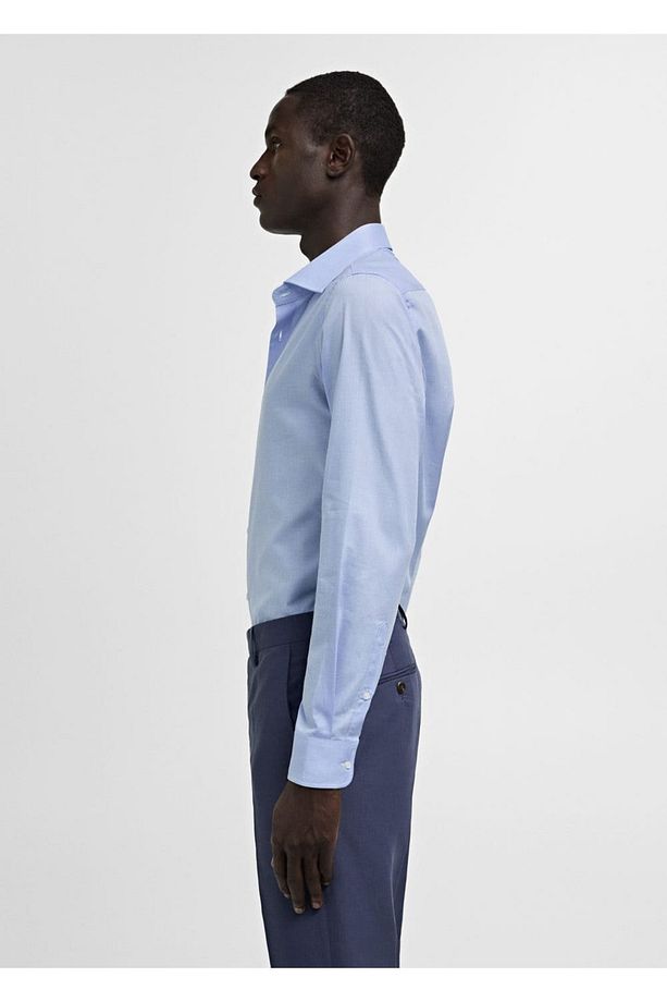 Slim fit mikro desenli twill gömlek - 6