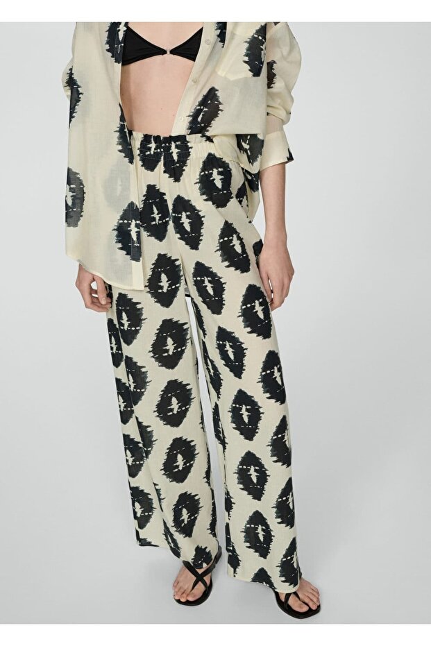 Desenli wideleg pantolon - 1