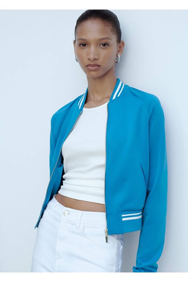 Contrast Striped Bomber Jacket - 1