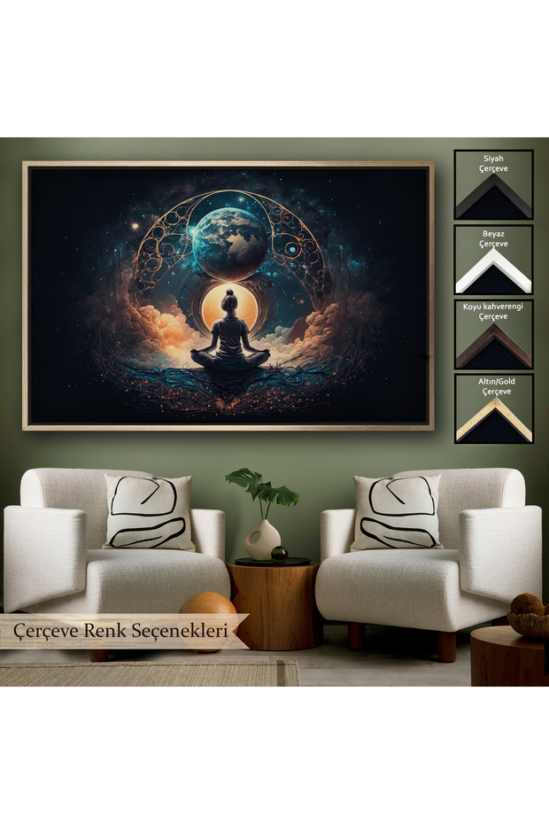 Woman Meditating with Wooden Frame Connecting with the Universe in Lotus-7251 - 6