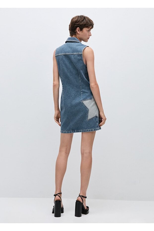 Yıldız denim elbise - 4