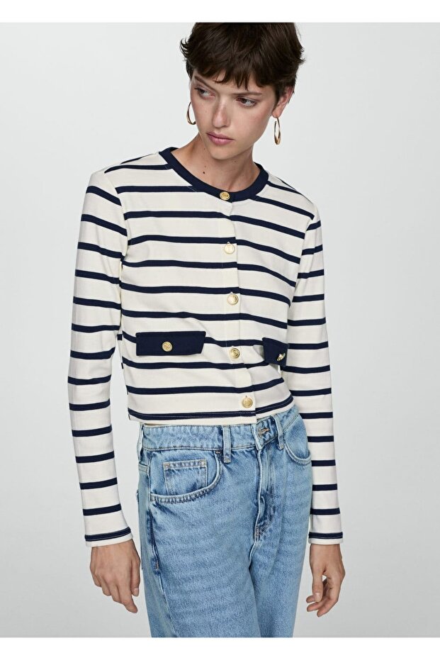 Düğmeli çizgili hırka - 1