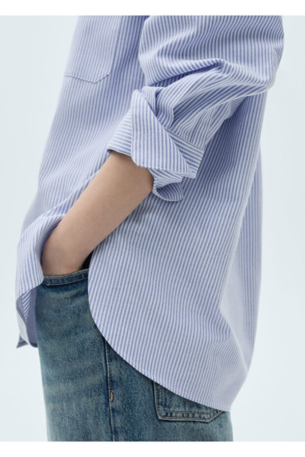 Çizgili Pamuklu Gömlek - 5