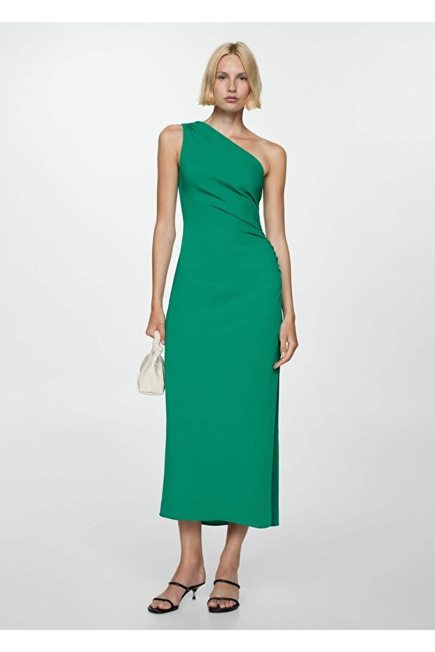 Drape detaylı asimetrik elbise - 2