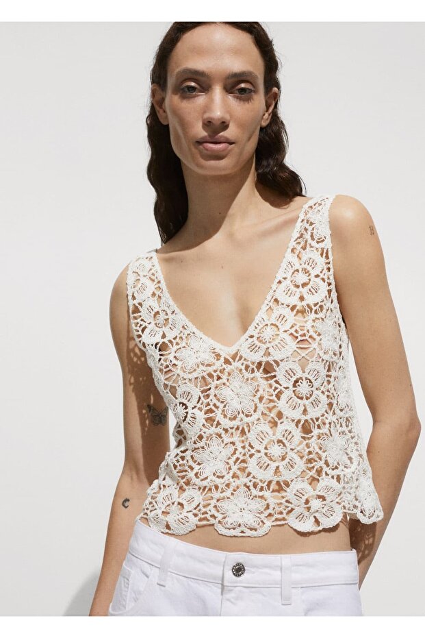 Kroşe çiçekli bluz - 6