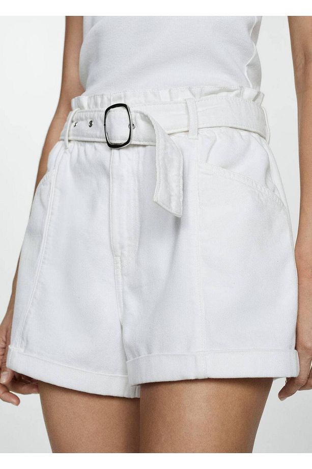 Kemerli denim şort - 5