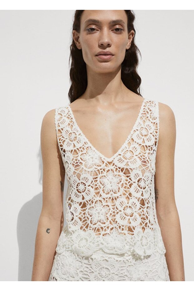 Kroşe çiçekli bluz - 1