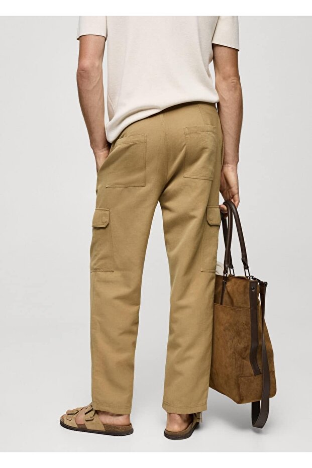 Pamuklu keten kargo pantolon - 4