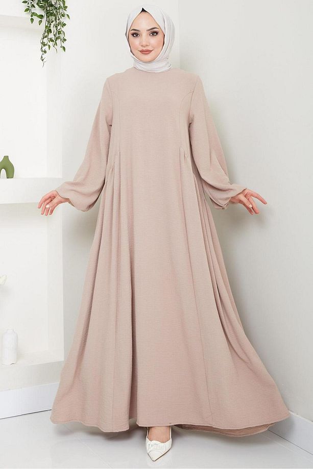 Eva Ayrobin Tesettür Elbise Bej HM2454 - 1