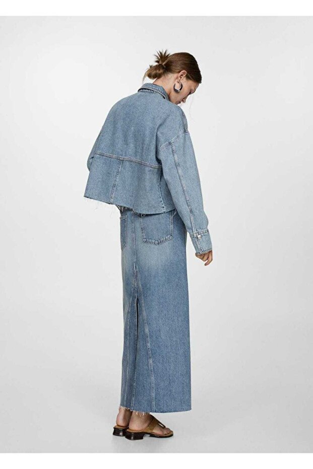 Yırtmaçlı denim etek - 4