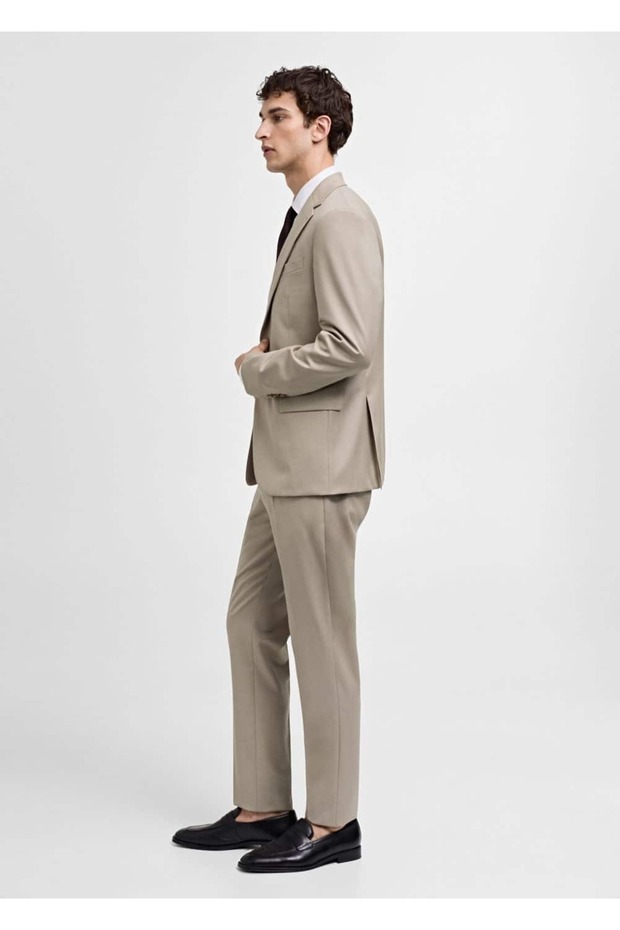 %100 işlenmemiş yün dar kesim blazer ceket - 5