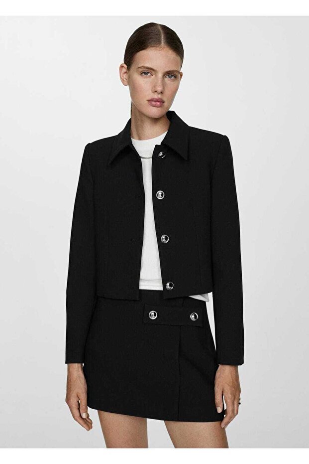 Düğmeli cropped ceket - 1