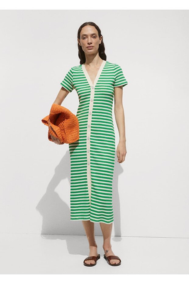 Düğmeli Tığ Işi Elbise - 2