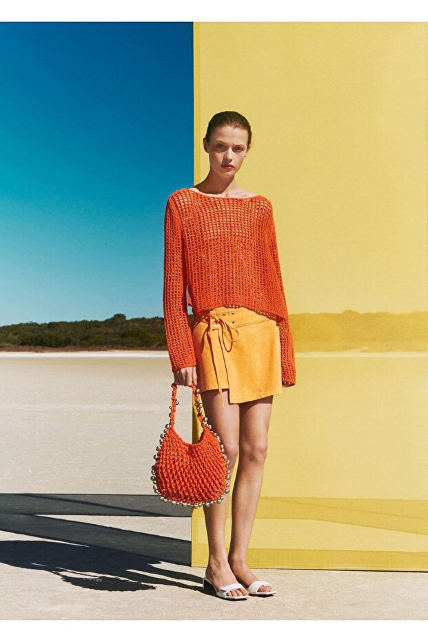 Kruvaze denim mini etek - 6