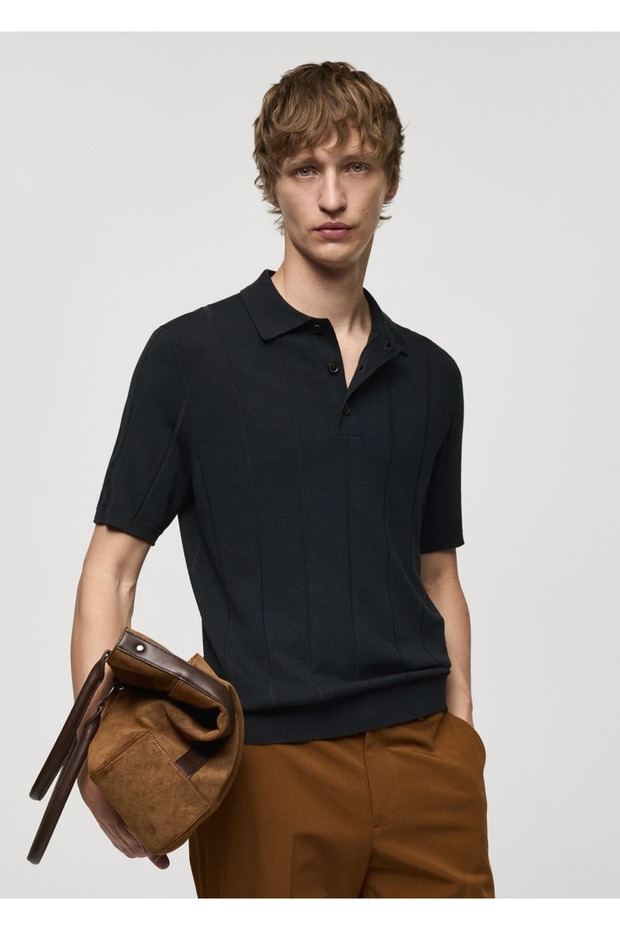 İnce Çizgi Dokumalı Polo - 1