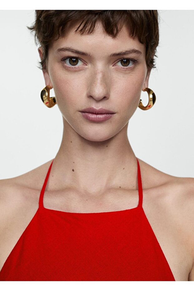 Halter Yaka Keten Elbise - 5