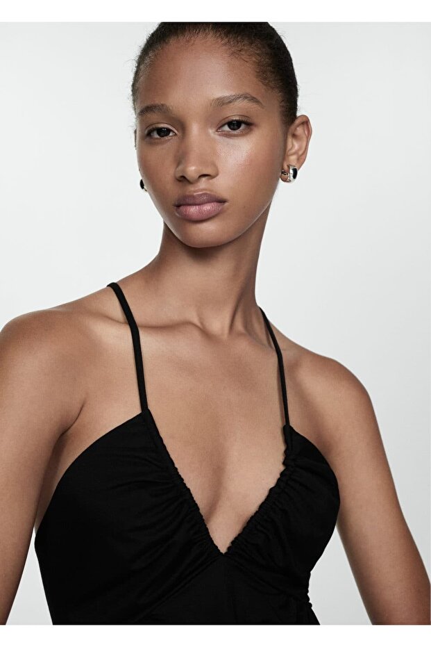 Büzgülü midi boy elbise - 4