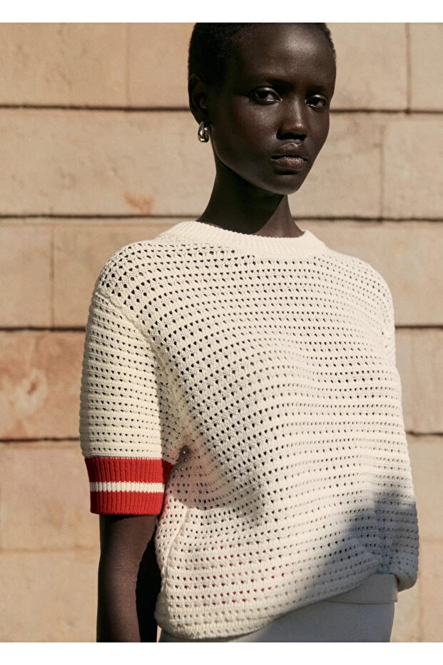 Çizgili ve ajurlu kazak - 6