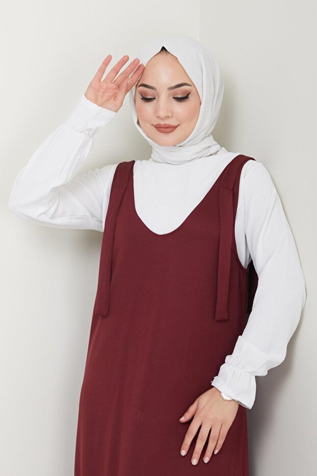 Nehir Örme Jile Elbise Bordo HM2389 - 5