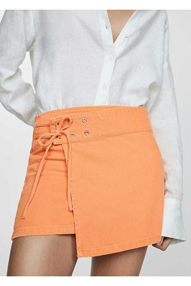 Kruvaze denim mini etek - 1