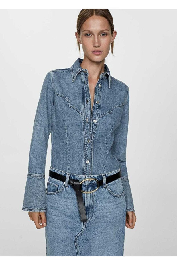 Midi denim etek - 5