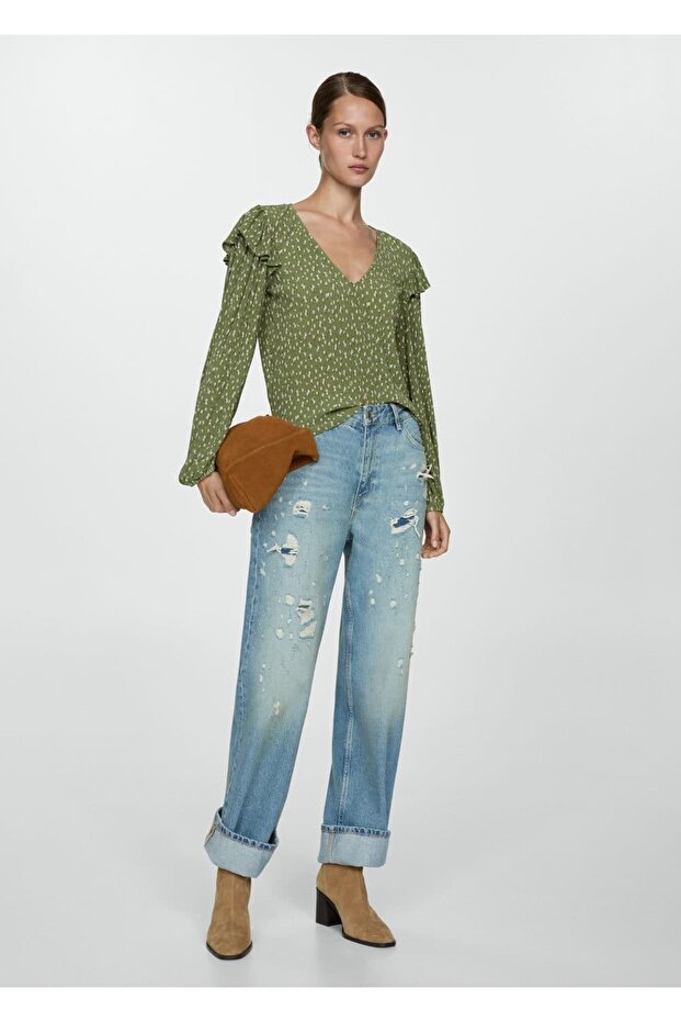 Volanlı desenli bluz - 2