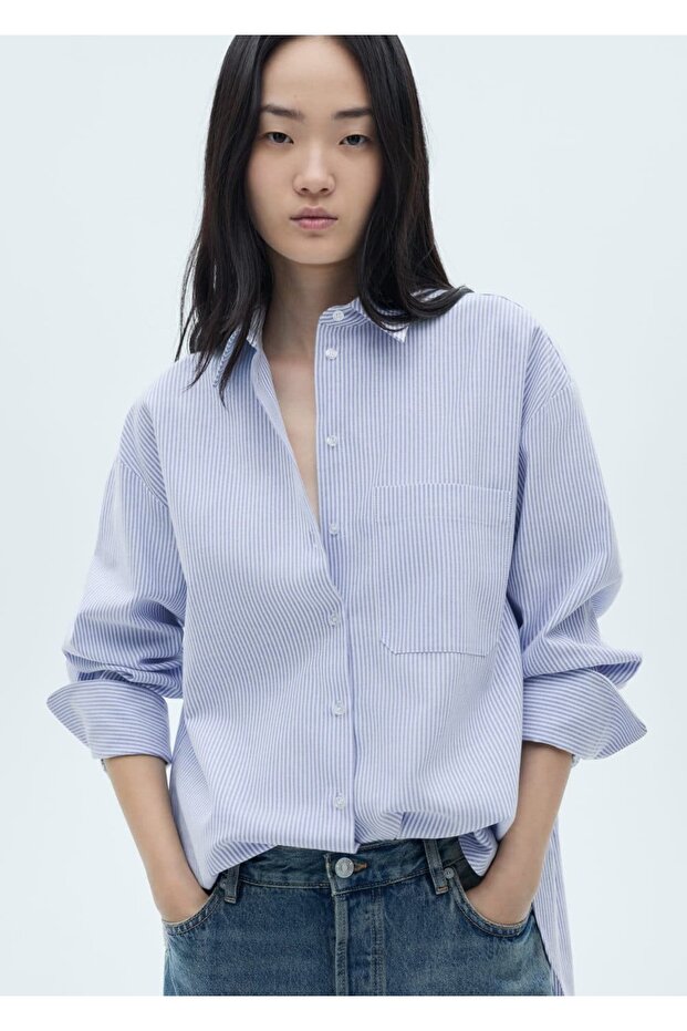 Çizgili Pamuklu Gömlek - 1