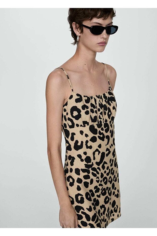 Kısa leopar desenli elbise - 1