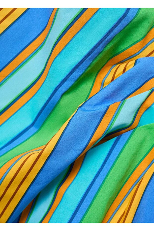 Çizgi desenli halter yaka elbise - 6