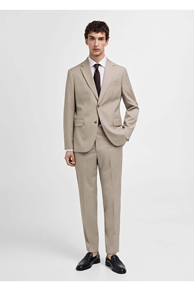 %100 işlenmemiş yün dar kesim blazer ceket - 2