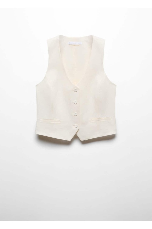Düğmeli Keten Yelek - 3