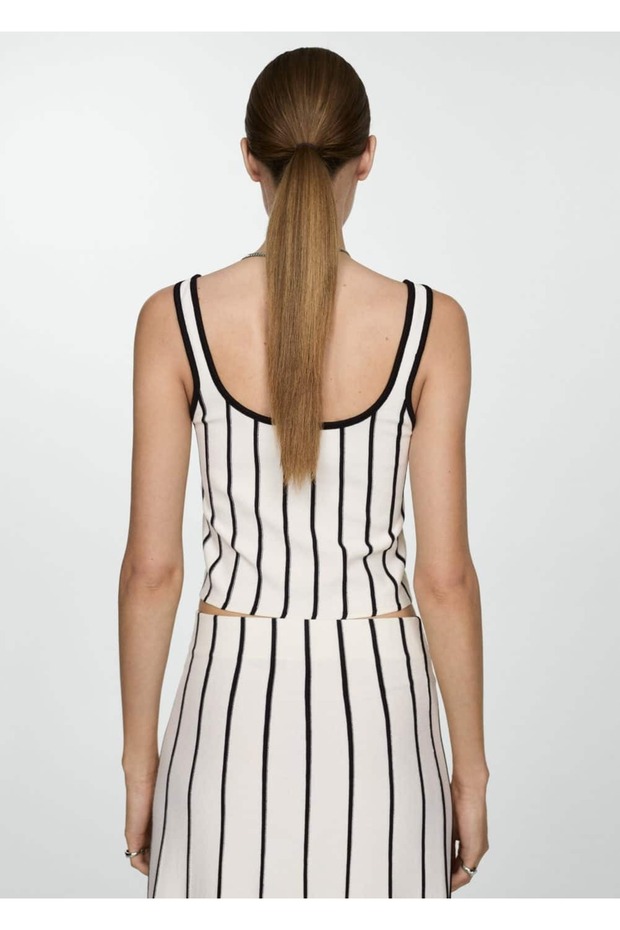 Çizgili triko crop bluz - 4