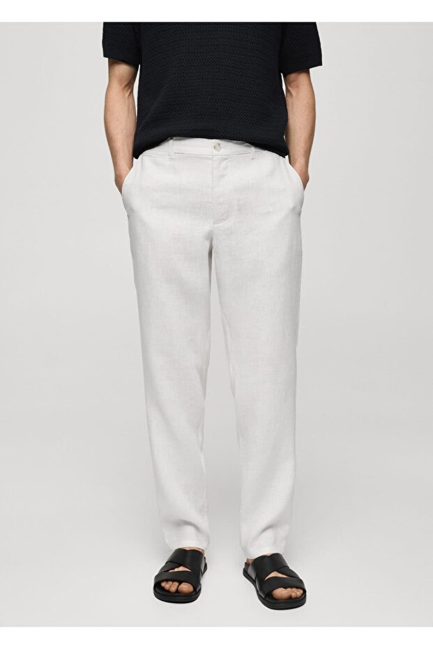 Slim fit %100 keten pantolon - 1