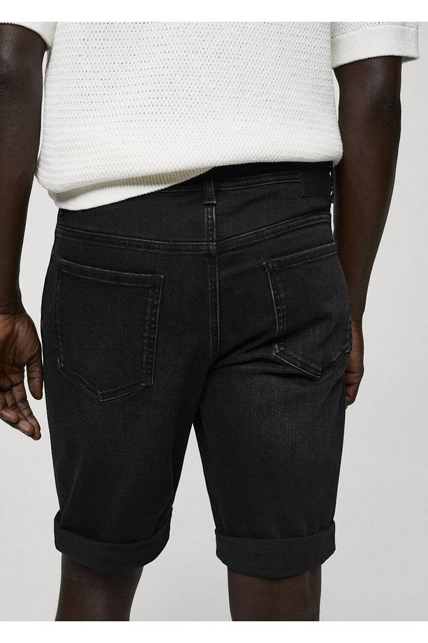 Slim fit kot bermuda şort - 5