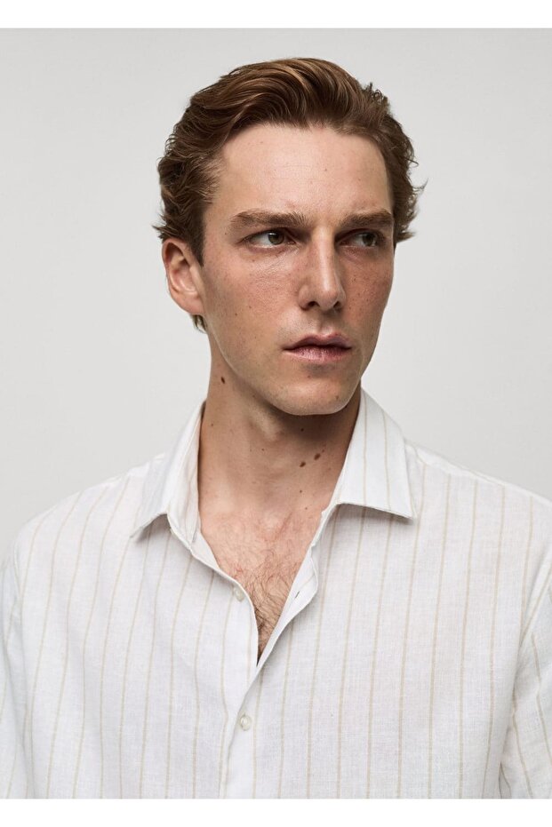 Gestreiftes Baumwoll-Leinenhemd mit normaler Passform - 5