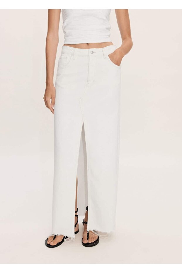 Yırtmaçlı denim etek - 1