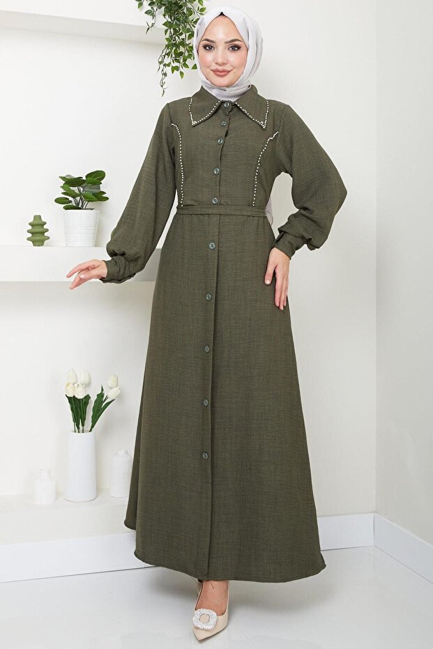Beaded Sofia Dress Khaki Hm2476