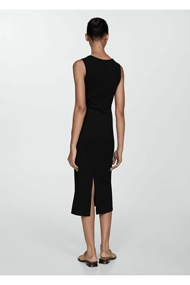 Fitilli dokuma düğmeli elbise - 4