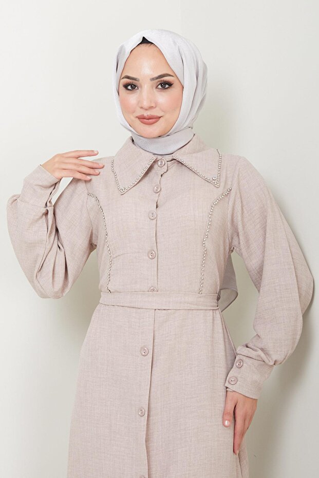 Boncuklu Sofia Elbise Vizon HM2476 - 5