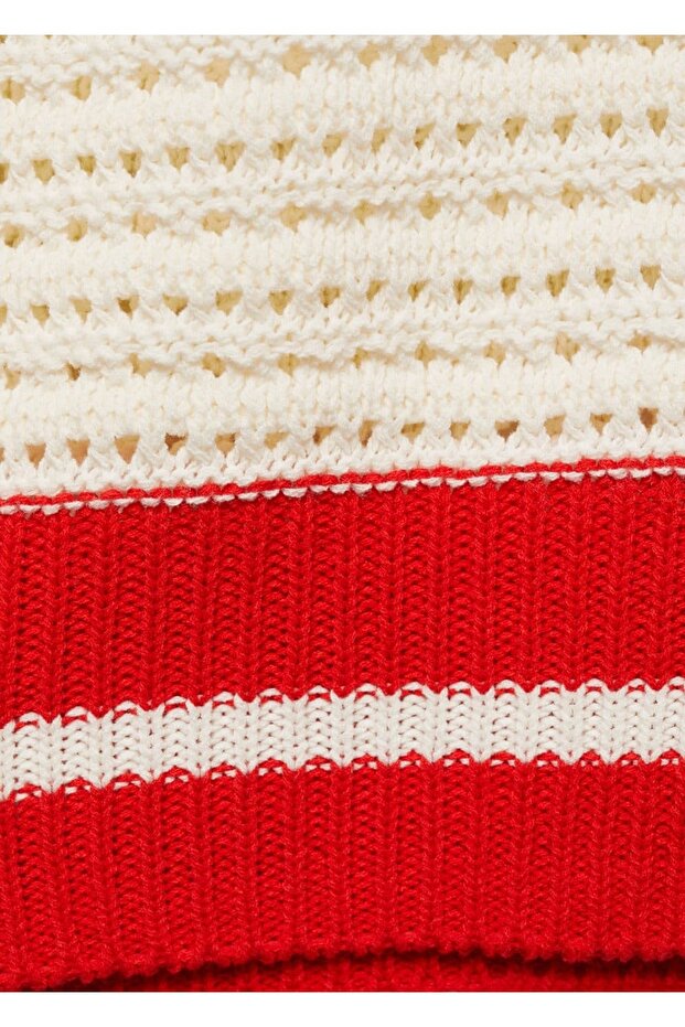 Çizgili ve ajurlu kazak - 5