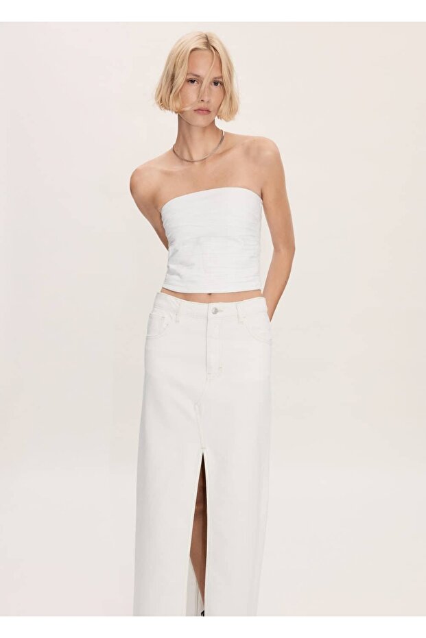 Yırtmaçlı denim etek - 5