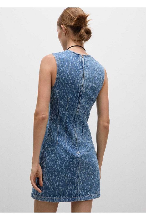 Yırtıklı kısa denim elbise - 4