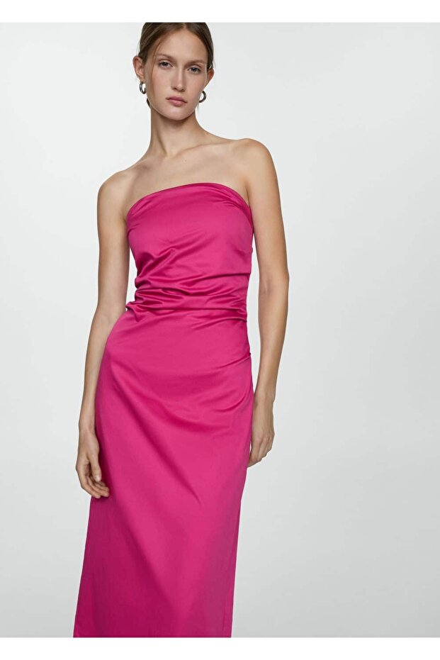 Drape Straplez Elbise - 1