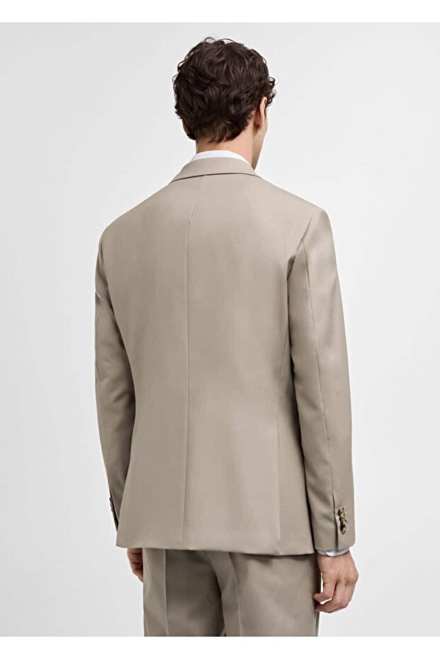 %100 işlenmemiş yün dar kesim blazer ceket - 4